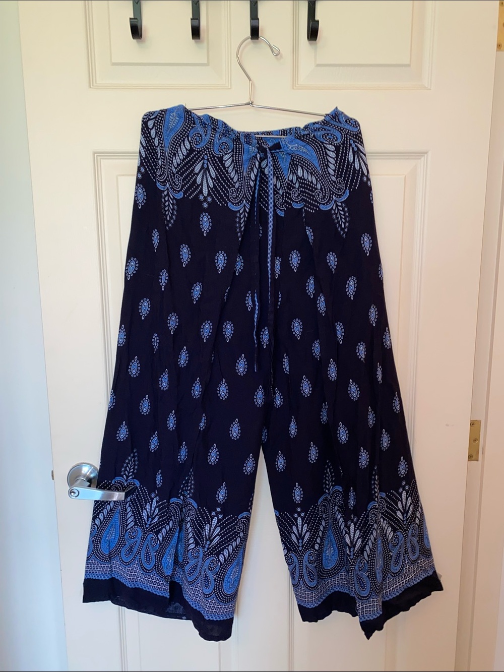 Thai Yoga Pants Split Leg Navy Paisley